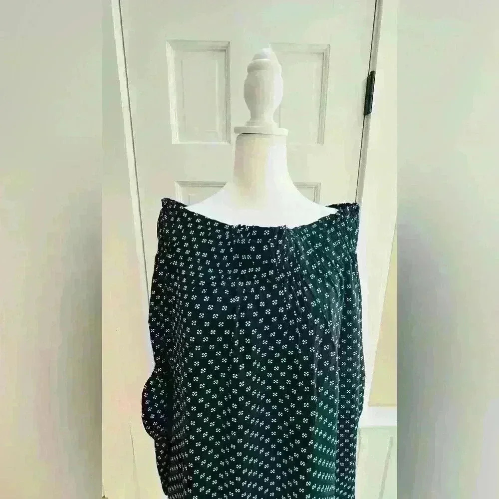 H.M. Blouse size 10, off shoulder neckline, 3/4 sleeves with ties, dk navy blue